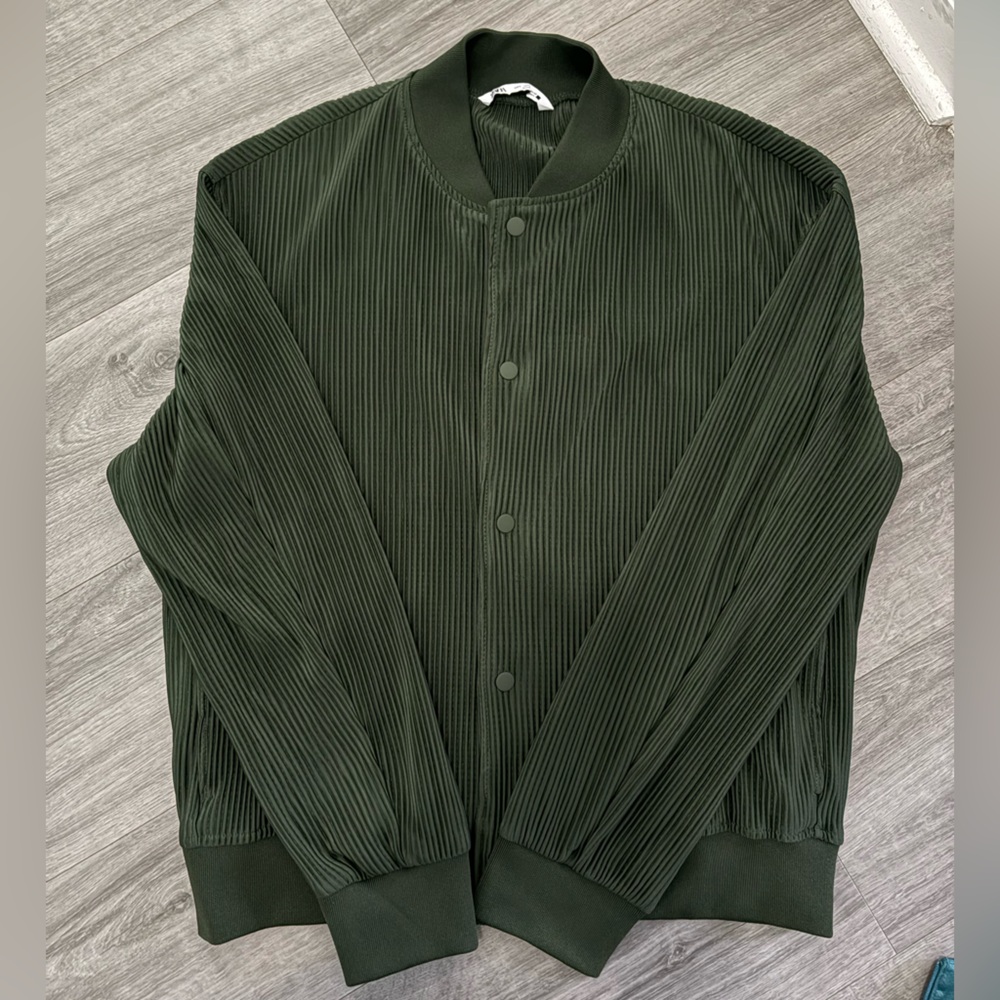 Zara Dark Green Ribbed Bomber Jacket